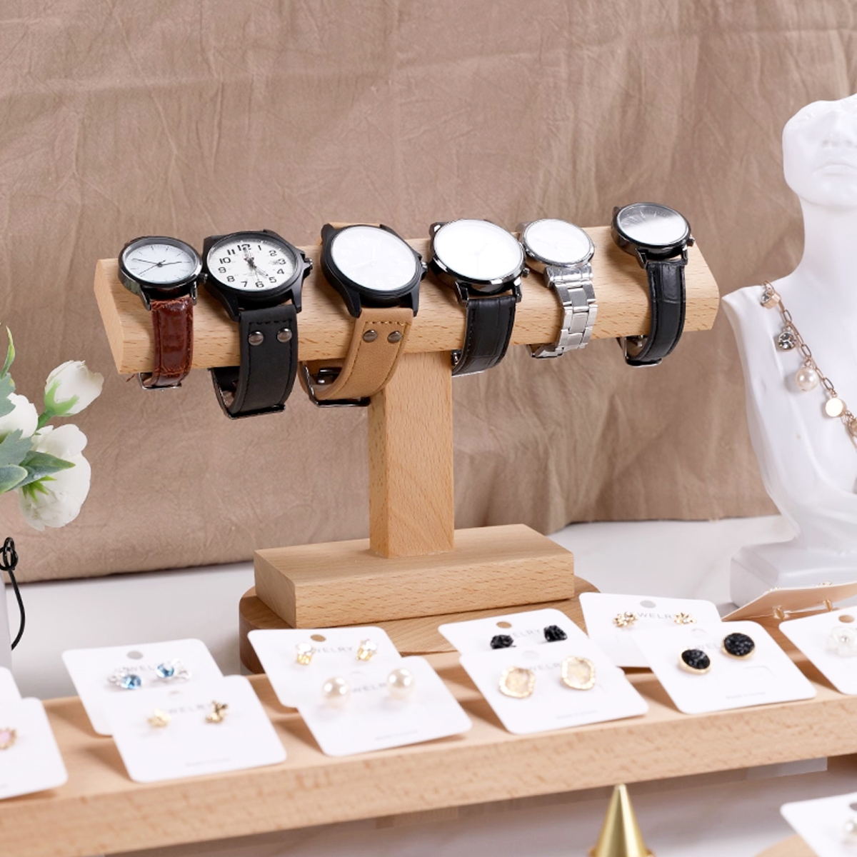 Wooden New T-Bar Vintage Walnu - Jewelry Stand Watches บทวิจารณ์และราคา