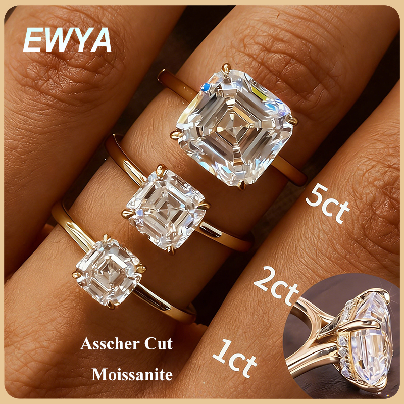 EWYA Asscher Cut 1/2/3/5CT 3EX - Moissanite Ring บทวิจารณ์และราคา