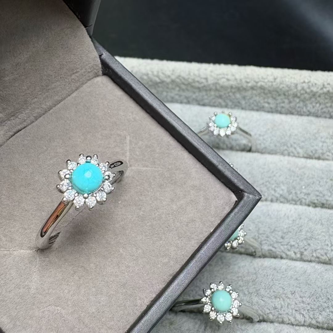 1Pc Fengbaowu Natural Turquois - Turquoise Stone Ring บทวิจารณ์และราคา