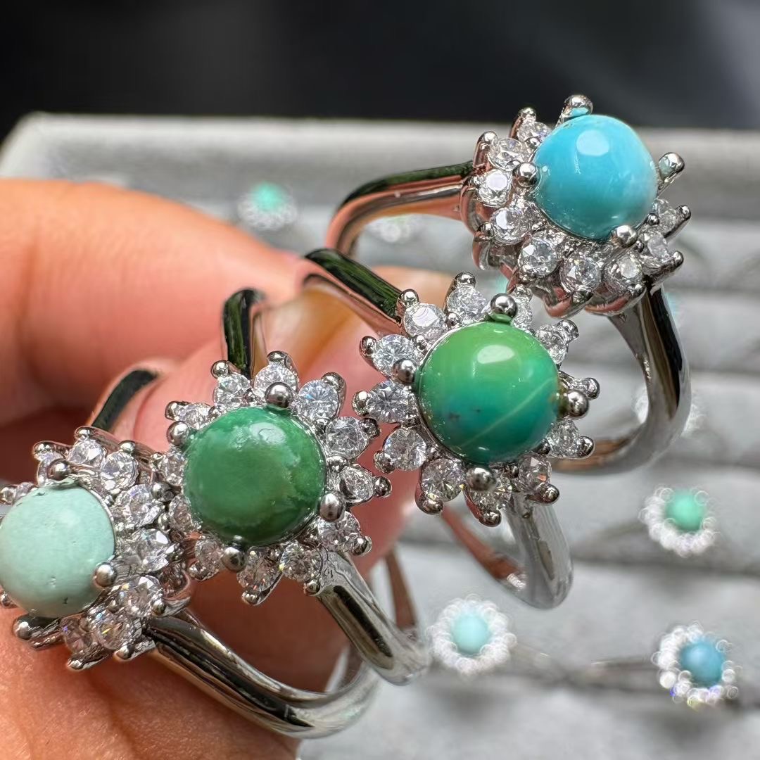 1Pc Fengbaowu Natural Turquois - Turquoise Stone Ring บทวิจารณ์และราคา