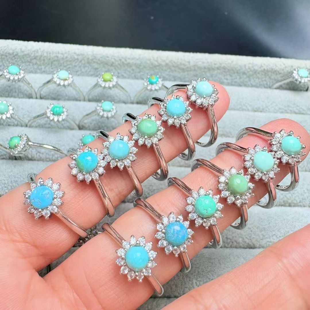 1Pc Fengbaowu Natural Turquois - Turquoise Stone Ring บทวิจารณ์และราคา