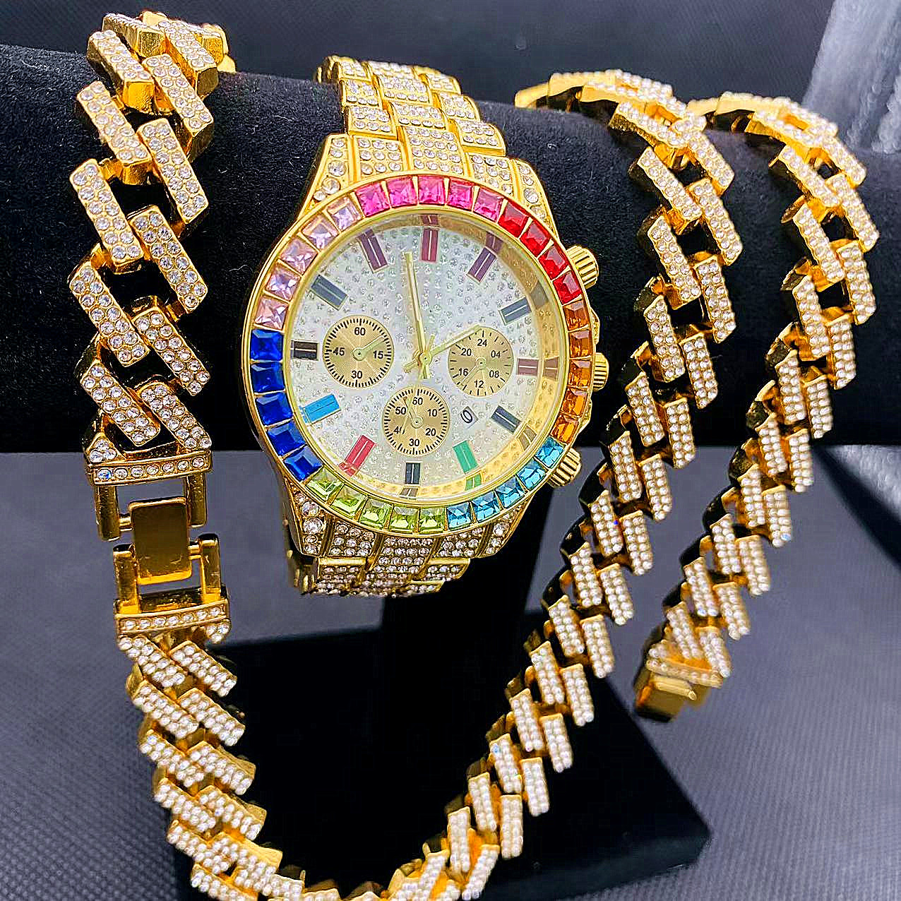 3PCS Hip Hop Mens Women Jewelr - Best Jewelry Watches For Men บทวิจารณ์และราคา