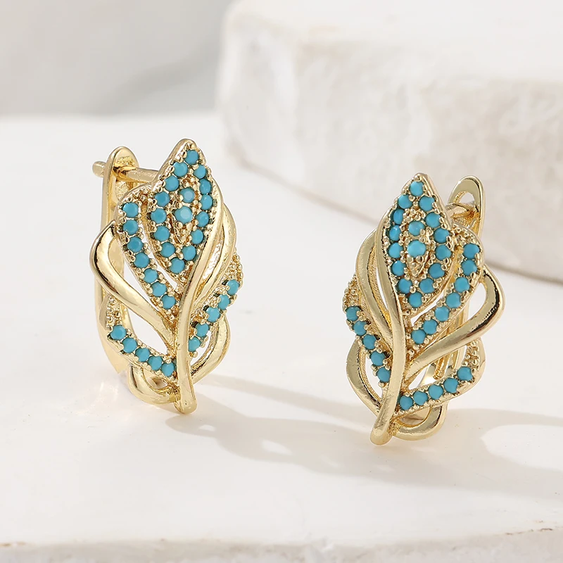 Creative Leaf Shaped Hoop Earr - Turquoise Stone Ring บทวิจารณ์และราคา