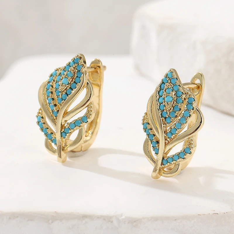Creative Leaf Shaped Hoop Earr - Turquoise Stone Ring บทวิจารณ์และราคา
