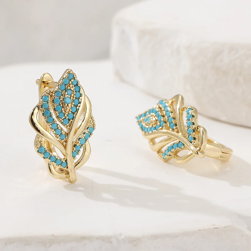 Creative Leaf Shaped Hoop Earr - Turquoise Stone Ring บทวิจารณ์และราคา